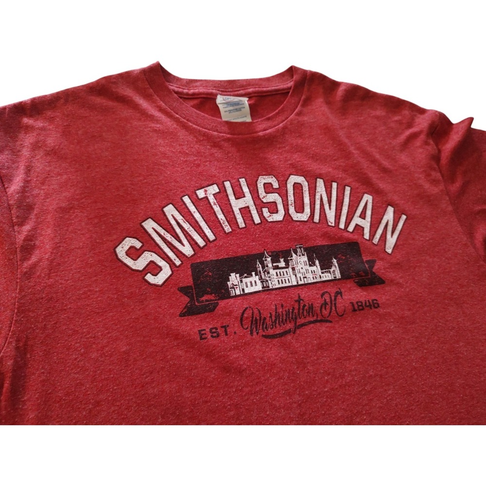 Smithsonian Tee Shirt Red Black Delta Pro Weight‎ Short Sleeve Mens Size Large